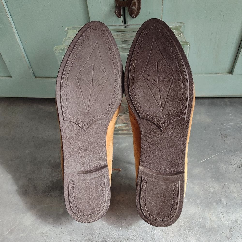 The Leather Collection Shoes Womens 8.5 Suede Lace Up Fringe Tan NEW Old Stock - Picture 2 of 9